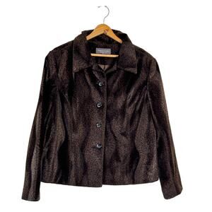 Working Classics Coat Women 16 Brown Black Animal Print Faux Fur Mob Wife 70s